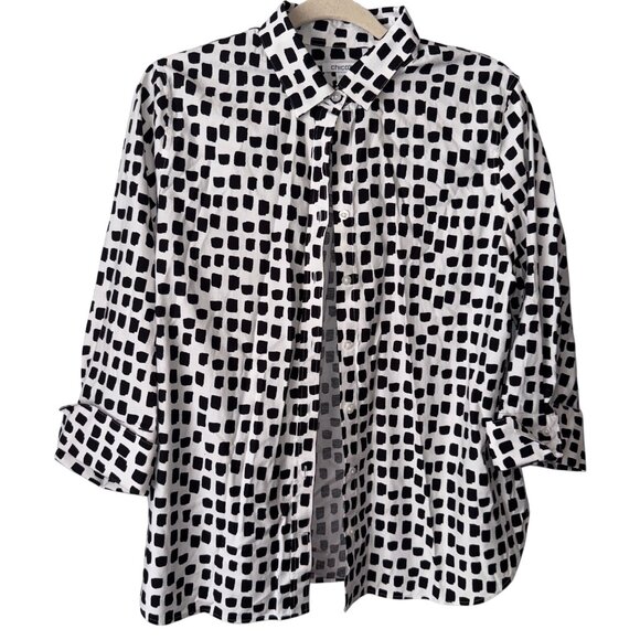 Chicos Black & White Geometric Print Button-Up Blouse Size 2 US 12 - Picture 1 of 6